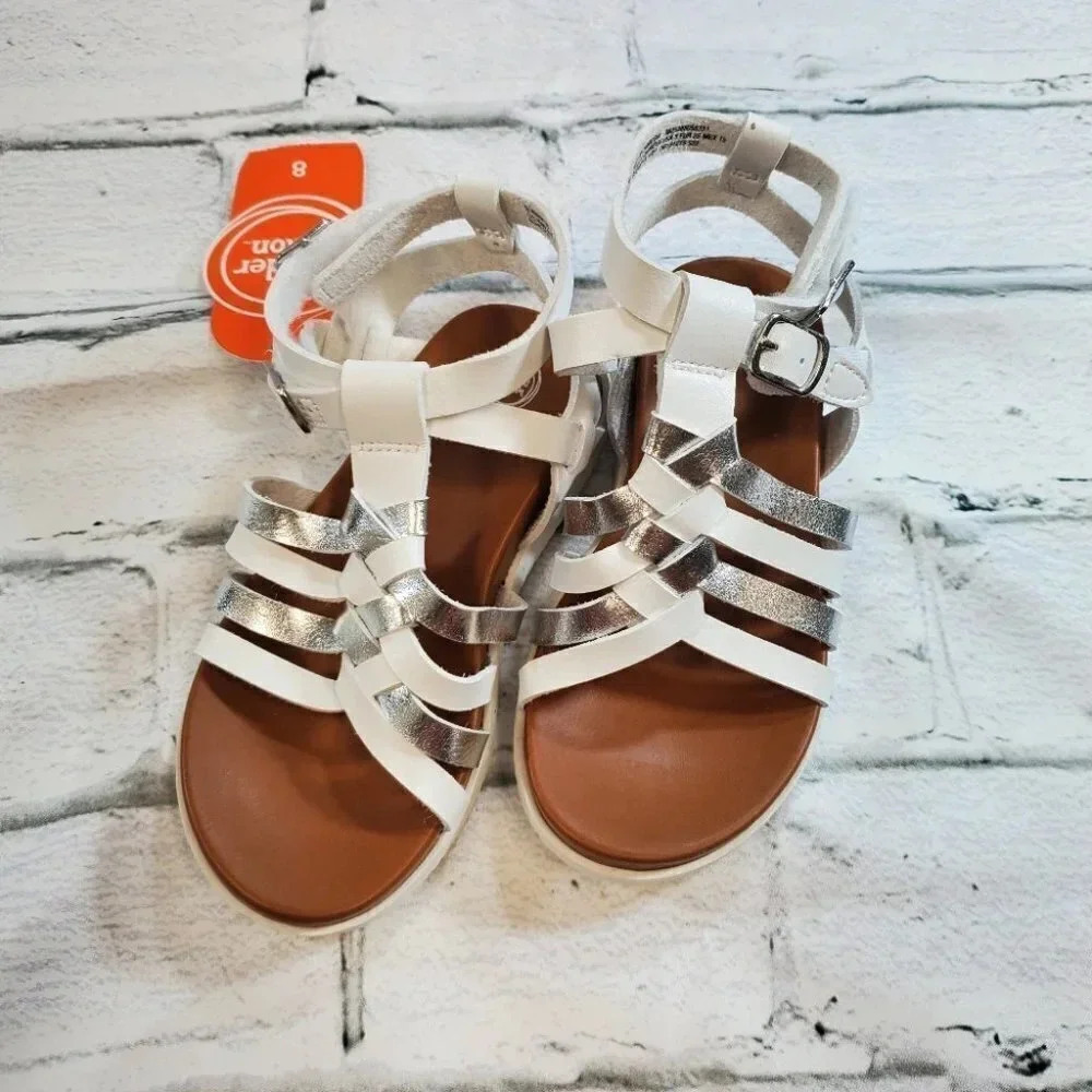 White and Silver Gladiator Sandals. Toddler Summer Sandals. Toddler Shoes.